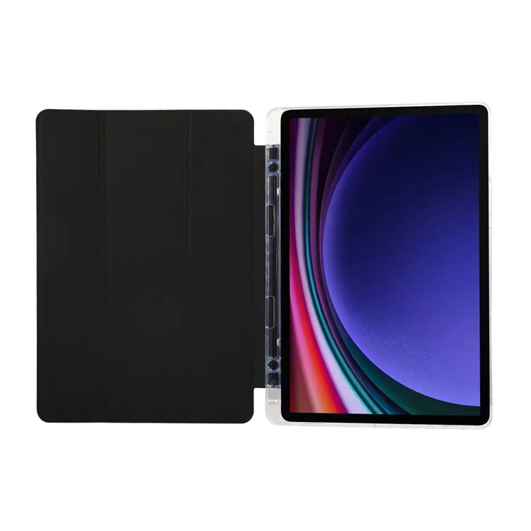For Samsung Galaxy Tab S9 / S10 FE / S9 FE Case Tri-Fold Stand Smart Auto / Wake Leather Tablet Cover Carbon Fiber Texture - Black