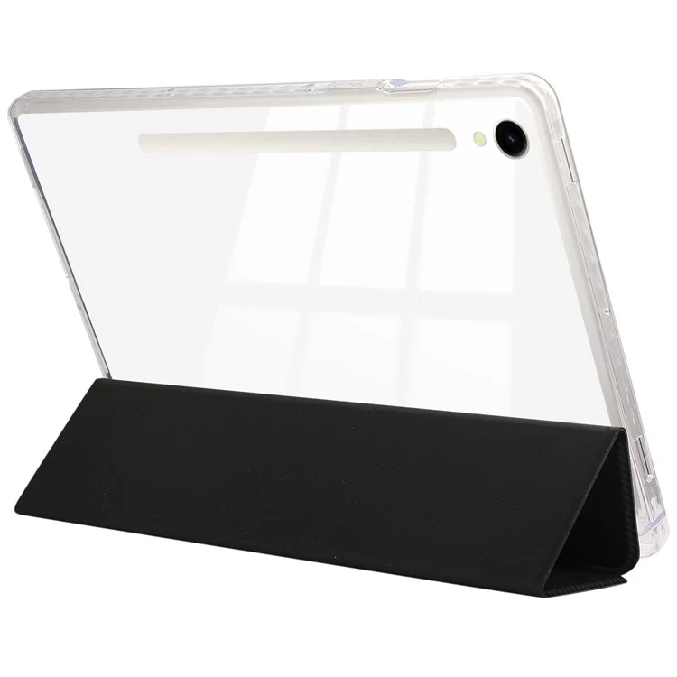 For Samsung Galaxy Tab S9 / S10 FE / S9 FE Case Tri-Fold Stand Smart Auto / Wake Leather Tablet Cover Carbon Fiber Texture - Black