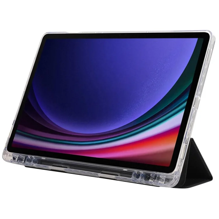 For Samsung Galaxy Tab S9 / S10 FE / S9 FE Case Tri-Fold Stand Smart Auto / Wake Leather Tablet Cover Carbon Fiber Texture - Black