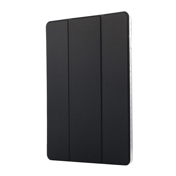 For Samsung Galaxy Tab S9 / S10 FE / S9 FE Case Tri-Fold Stand Smart Auto / Wake Leather Tablet Cover Carbon Fiber Texture - Black
