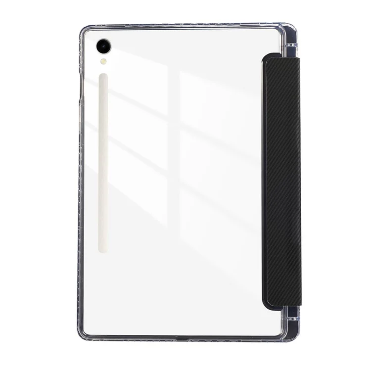 For Samsung Galaxy Tab S9 / S10 FE / S9 FE Case Tri-Fold Stand Smart Auto / Wake Leather Tablet Cover Carbon Fiber Texture - Black