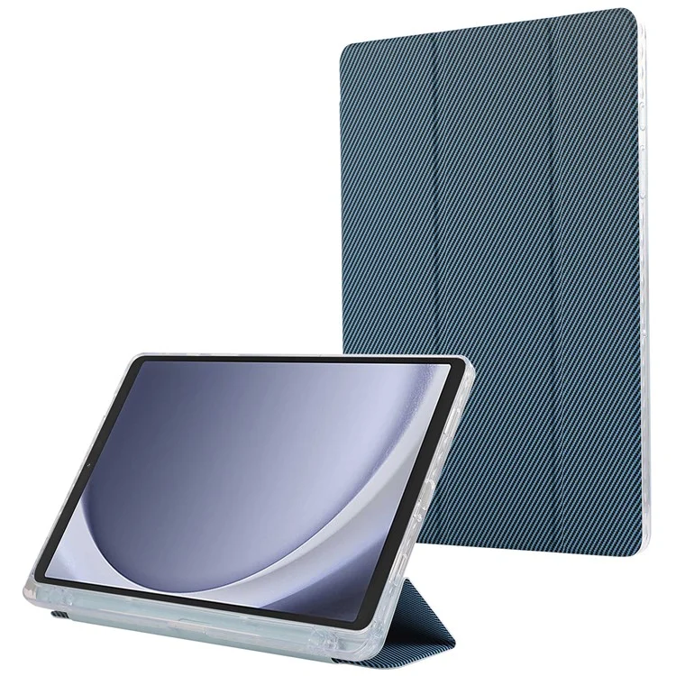 For Samsung Galaxy Tab A9+ Stand Case Auto Sleep / Wake Carbon Fiber Texture Leather Tablet Cover - Baby Blue
