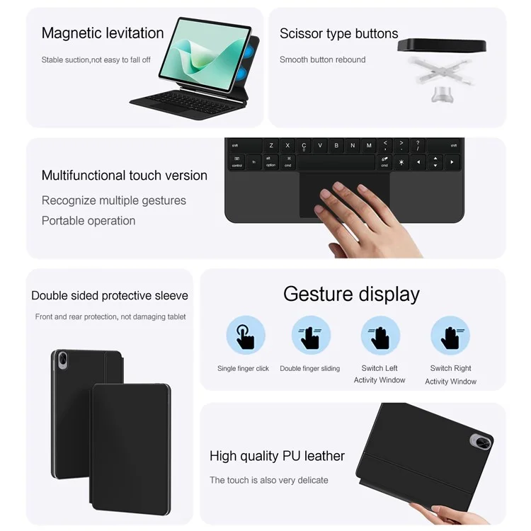 For Huawei MatePad 11.5 S Magnetic Floating Bluetooth-compatible Keyboard + Leather Tablet Case (English)
