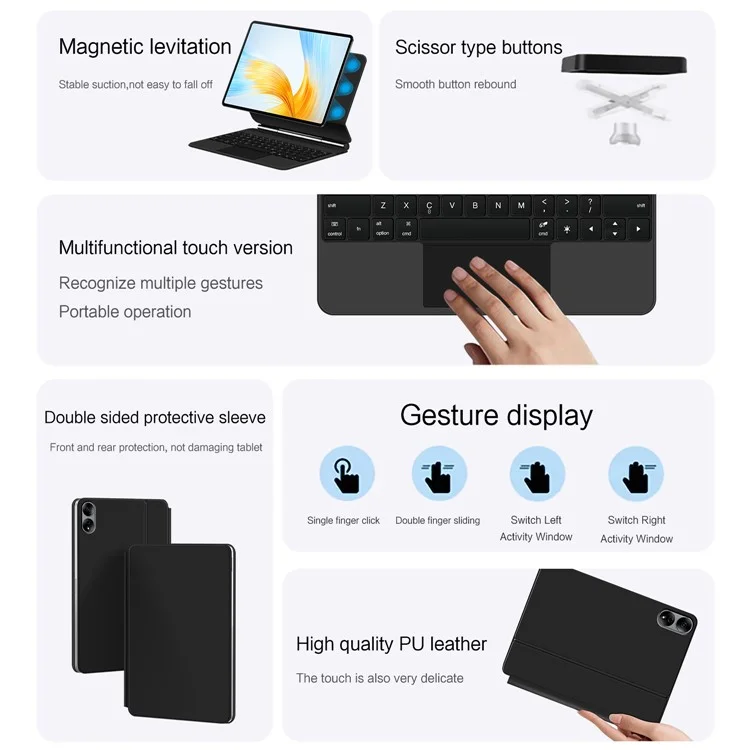 For Honor MagicPad 13 Magnetic Floating Bluetooth-compatible Keyboard + Leather Tablet Case (English)