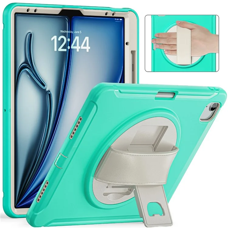 Para iPad Air 13 (2024) / iPad Pro 12.9 (2022) / (2021) / (2020) / (2018) Estuche con Soporte Patas PC+TPU+Silicona Cubierta con Ranura para Lápiz - Verde Menta