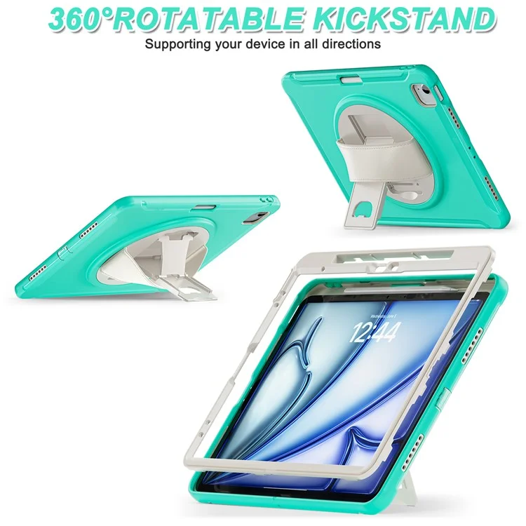 Para iPad Air 13 (2024) / iPad Pro 12.9 (2022) / (2021) / (2020) / (2018) Estuche con Soporte Patas PC+TPU+Silicona Cubierta con Ranura para Lápiz - Verde Menta