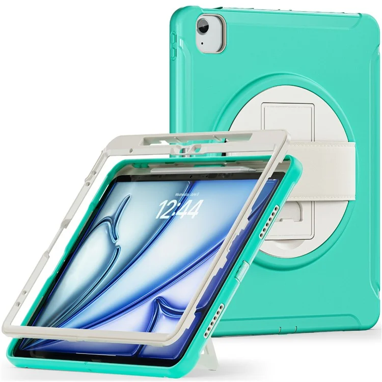 Para iPad Air 13 (2024) / iPad Pro 12.9 (2022) / (2021) / (2020) / (2018) Estuche con Soporte Patas PC+TPU+Silicona Cubierta con Ranura para Lápiz - Verde Menta