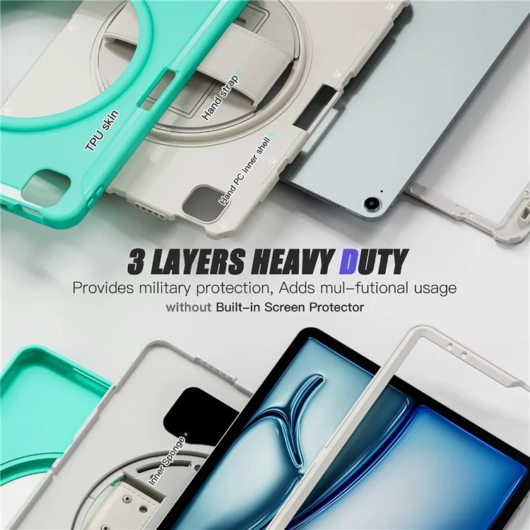 Para iPad Air 13 (2024) / iPad Pro 12.9 (2022) / (2021) / (2020) / (2018) Estuche con Soporte Patas PC+TPU+Silicona Cubierta con Ranura para Lápiz - Verde Menta
