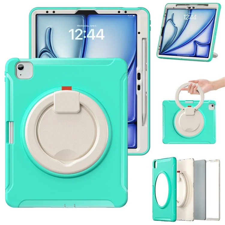 Para iPad Air 13 (2024) / iPad Pro 12.9 (2022) / (2021) / (2020) / (2018) Funda Agarre Manual Soporte PC+TPU Cubierta con Ranura para Bolígrafo - Verde Menta