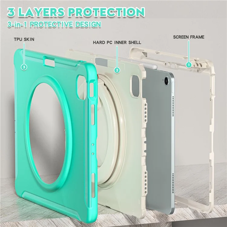 Para iPad Air 13 (2024) / iPad Pro 12.9 (2022) / (2021) / (2020) / (2018) Funda Agarre Manual Soporte PC+TPU Cubierta con Ranura para Bolígrafo - Verde Menta