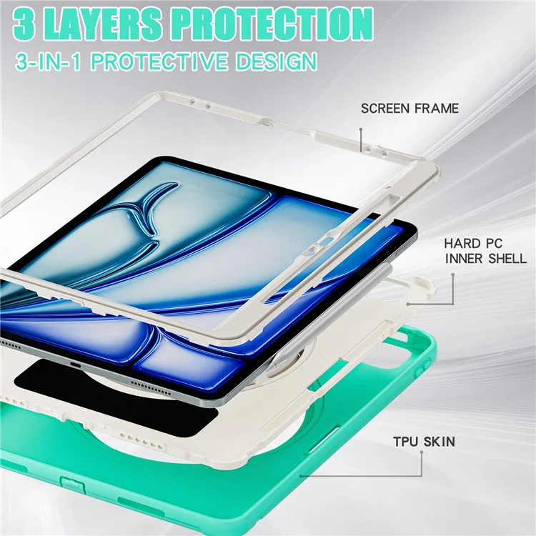 Para iPad Air 13 (2024) / iPad Pro 12.9 (2022) / (2021) / (2020) / (2018) Funda Agarre Manual Soporte PC+TPU Cubierta con Ranura para Bolígrafo - Verde Menta