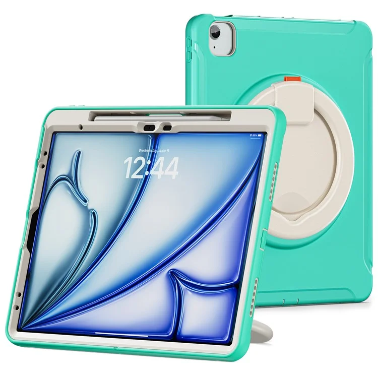 Para iPad Air 13 (2024) / iPad Pro 12.9 (2022) / (2021) / (2020) / (2018) Funda Agarre Manual Soporte PC+TPU Cubierta con Ranura para Bolígrafo - Verde Menta