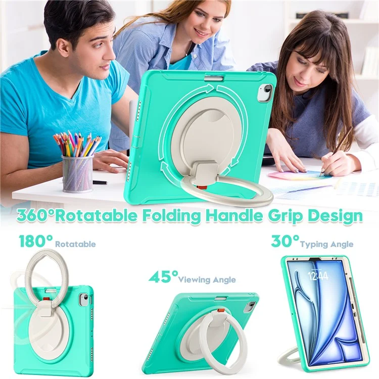 Para iPad Air 13 (2024) / iPad Pro 12.9 (2022) / (2021) / (2020) / (2018) Funda Agarre Manual Soporte PC+TPU Cubierta con Ranura para Bolígrafo - Verde Menta