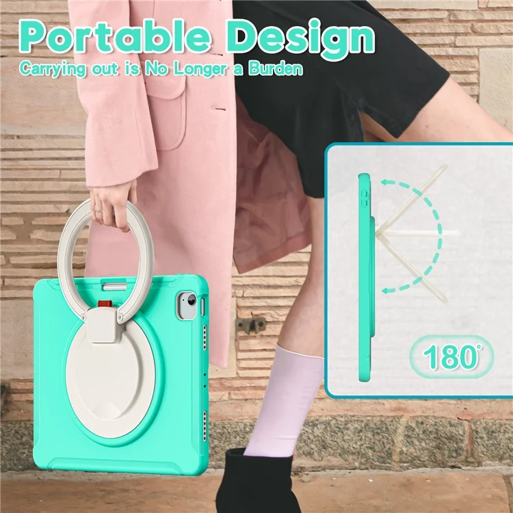Para iPad Air 13 (2024) / iPad Pro 12.9 (2022) / (2021) / (2020) / (2018) Funda Agarre Manual Soporte PC+TPU Cubierta con Ranura para Bolígrafo - Verde Menta
