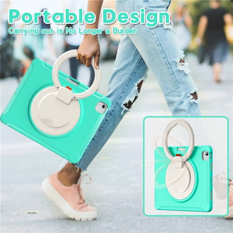 Para iPad Air 13 (2024) / iPad Pro 12.9 (2022) / (2021) / (2020) / (2018) Funda Agarre Manual Soporte PC+TPU Cubierta con Ranura para Bolígrafo - Verde Menta