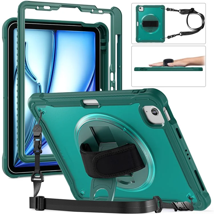 Para iPad Air 11 (2024) / Air (2022) / (2020) / iPad Pro 11 (2022) / (2021) / (2020) / (2018) Funda con soporte y correa - Verde Medianoche