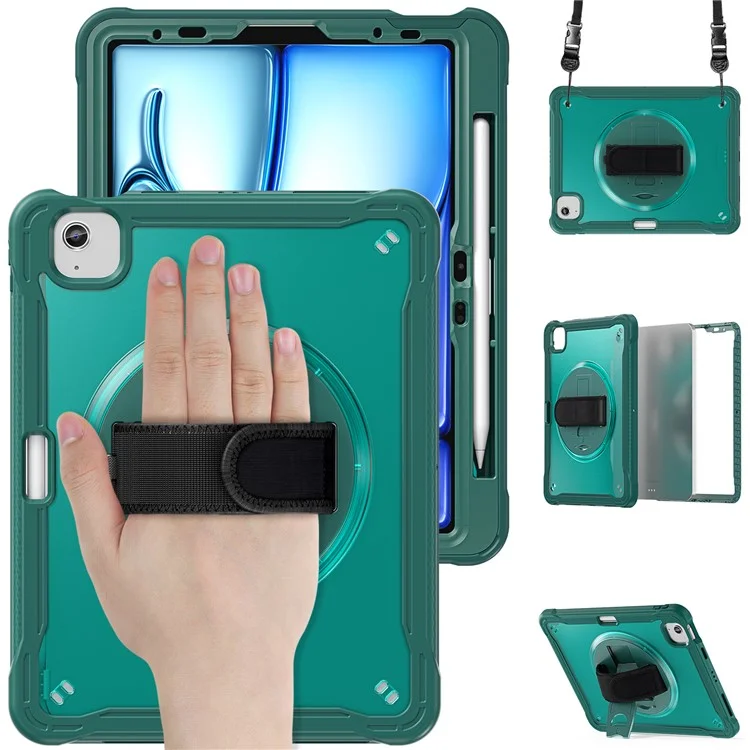 Para iPad Air 11 (2024) / Air (2022) / (2020) / iPad Pro 11 (2022) / (2021) / (2020) / (2018) Funda con soporte y correa - Verde Medianoche