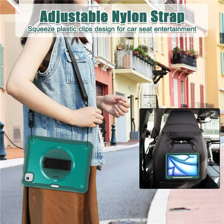 Para iPad Air 11 (2024) / Air (2022) / (2020) / iPad Pro 11 (2022) / (2021) / (2020) / (2018) Funda con soporte y correa - Verde Medianoche