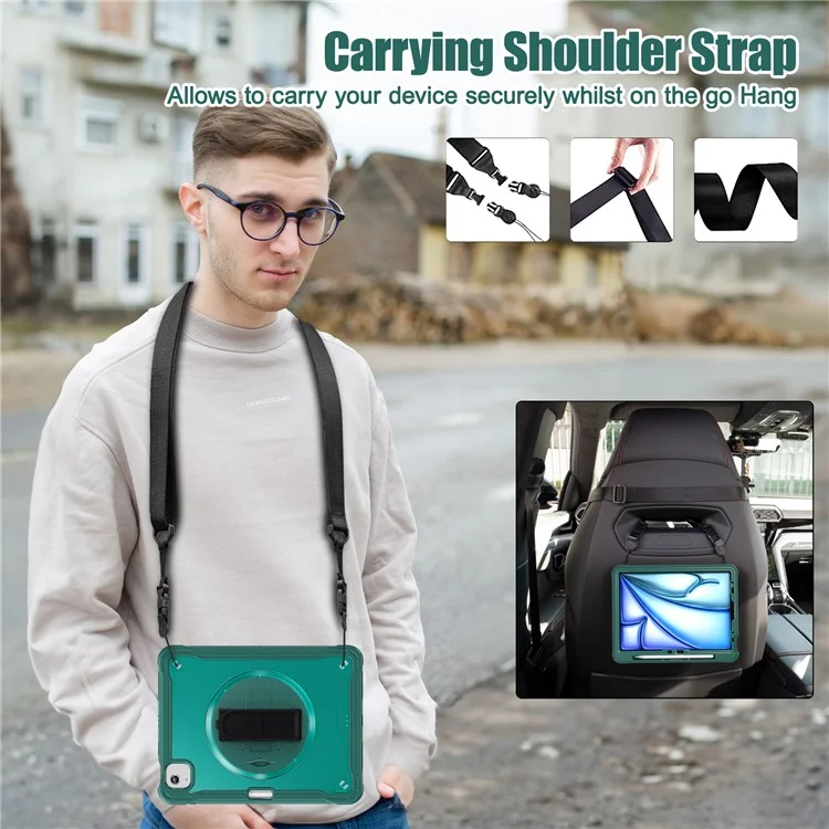 Para iPad Air 11 (2024) / Air (2022) / (2020) / iPad Pro 11 (2022) / (2021) / (2020) / (2018) Funda con soporte y correa - Verde Medianoche
