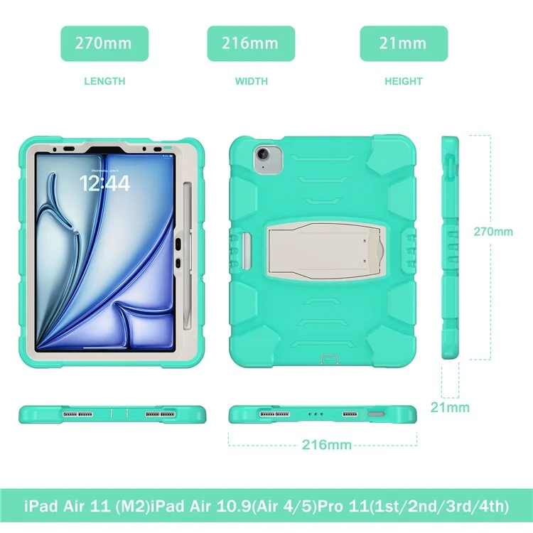Für iPad Air 11 (2024) Kickstand Case PC+Silicone Anti-Drop Tablet Cover - Minzgrün
