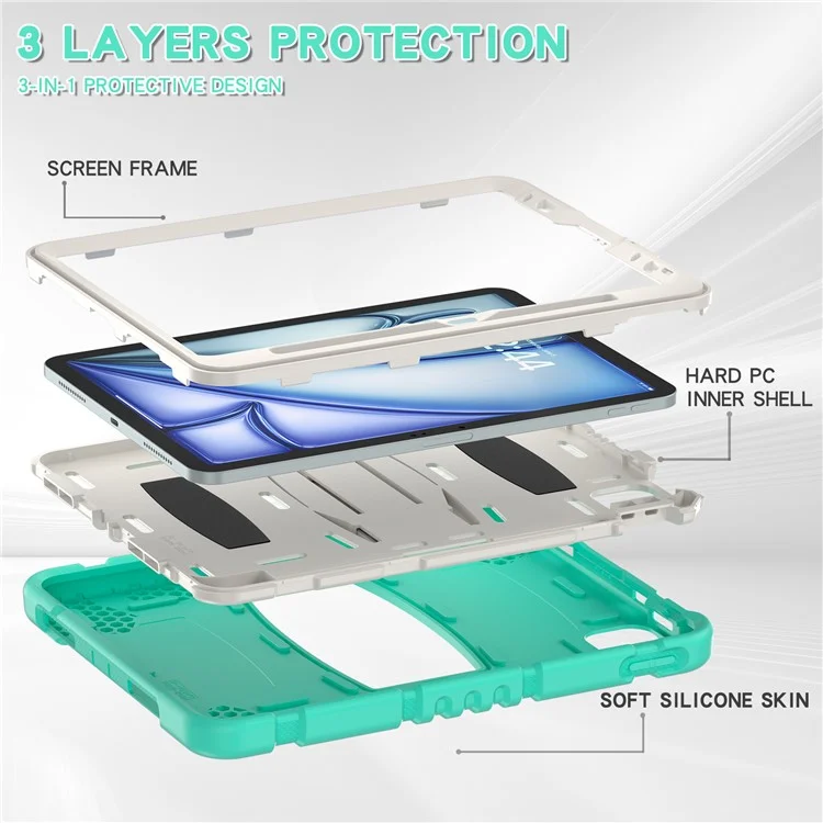 Für iPad Air 11 (2024) Kickstand Case PC+Silicone Anti-Drop Tablet Cover - Minzgrün