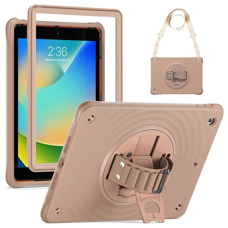 Чехол для iPad 10.2 (2021) / (2020) / (2019) с подставкой, силиконовым ремешком для руки и плечевым ремнем - Latte Color
