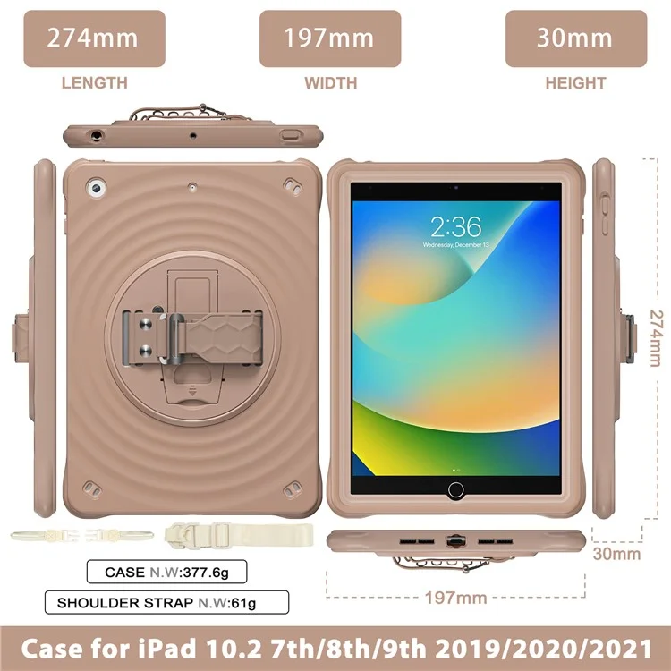 Чехол для iPad 10.2 (2021) / (2020) / (2019) с подставкой, силиконовым ремешком для руки и плечевым ремнем - Latte Color