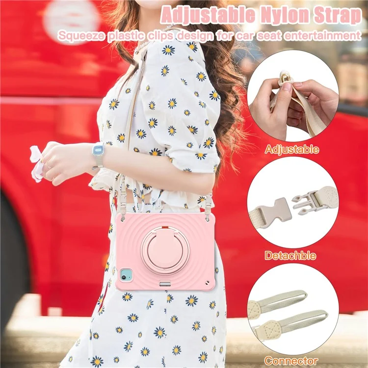 Para iPad Air 11 (2024) / Air (2022) / (2020) / iPad Pro 11 (2022) / (2021) / (2020) / (2018) Kickstand Case with Shoulder Strap - Rosa