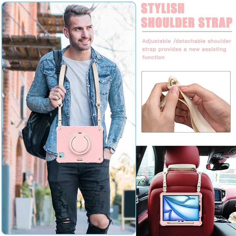 Para iPad Air 11 (2024) / Air (2022) / (2020) / iPad Pro 11 (2022) / (2021) / (2020) / (2018) Kickstand Case with Shoulder Strap - Rosa