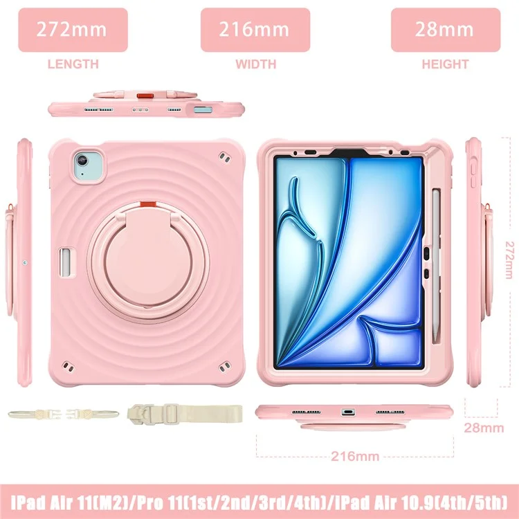 Para iPad Air 11 (2024) / Air (2022) / (2020) / iPad Pro 11 (2022) / (2021) / (2020) / (2018) Kickstand Case with Shoulder Strap - Rosa