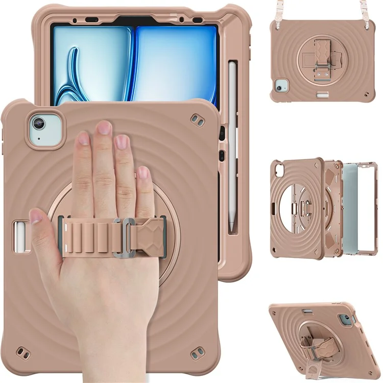 For iPad Air 11 (2025) / (2024) / Air (2022) / (2020) / Pro 11 (2022) / (2021) / (2020) / (2018) Case Kickstand with Shoulder Strap - Latte Color