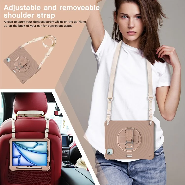 For iPad Air 11 (2025) / (2024) / Air (2022) / (2020) / Pro 11 (2022) / (2021) / (2020) / (2018) Case Kickstand with Shoulder Strap - Latte Color