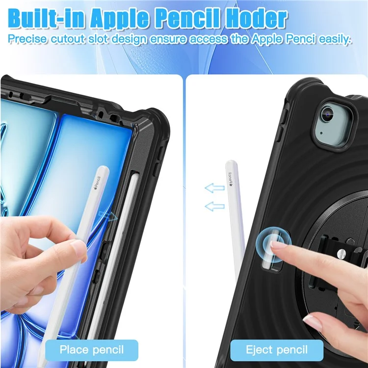 Pour iPad Air 11 (2024) / Air (2022) / (2020) / iPad Pro 11 (2022) / (2021) / (2020) / (2018) Étui avec support Coque TPU+PC+Silicone - Noir
