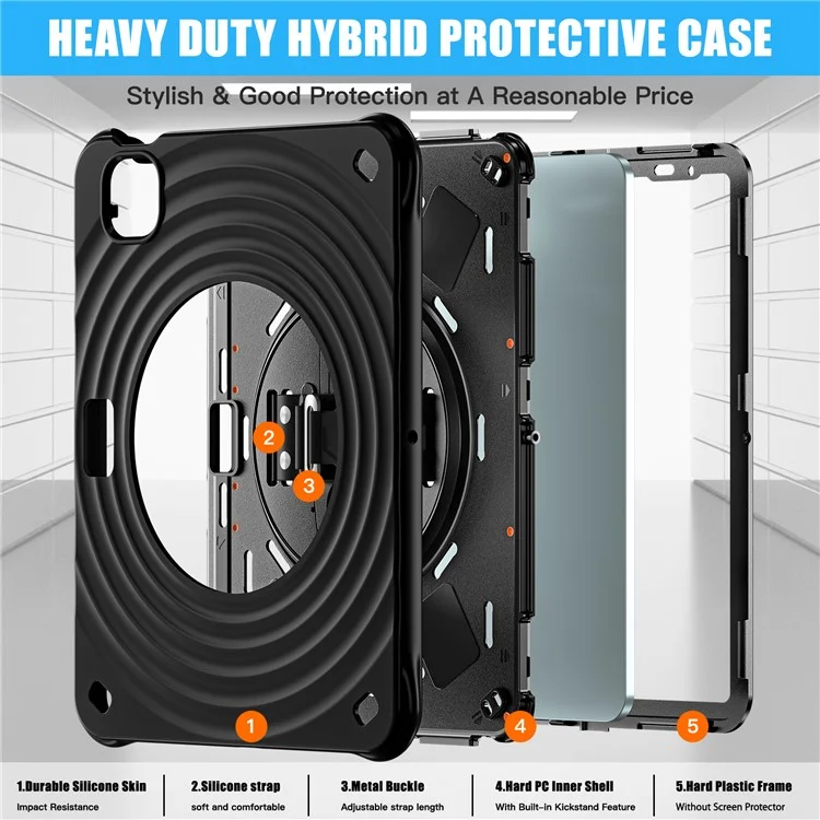 Pour iPad Air 11 (2024) / Air (2022) / (2020) / iPad Pro 11 (2022) / (2021) / (2020) / (2018) Étui avec support Coque TPU+PC+Silicone - Noir