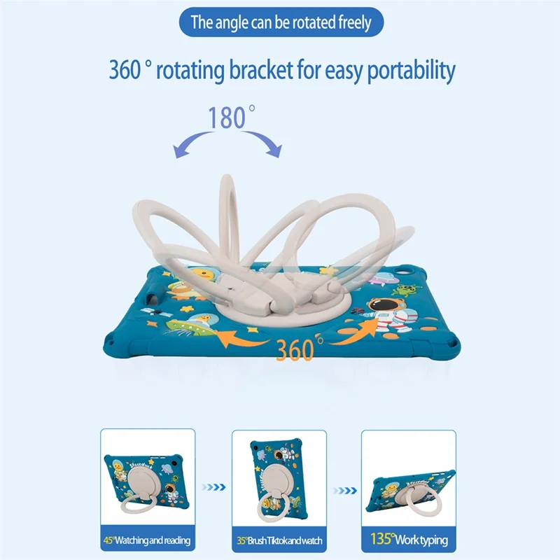 For Samsung Galaxy Tab A9+ X216 Case Cartoon Design Rotatable Kickstand Silicone Tablet Cover - Green