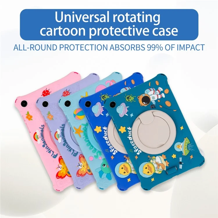 For Samsung Galaxy Tab A9+ X216 Case Rotatable Kickstand Cute Cartoon Silicone Tablet Cover with Lanyard - Green