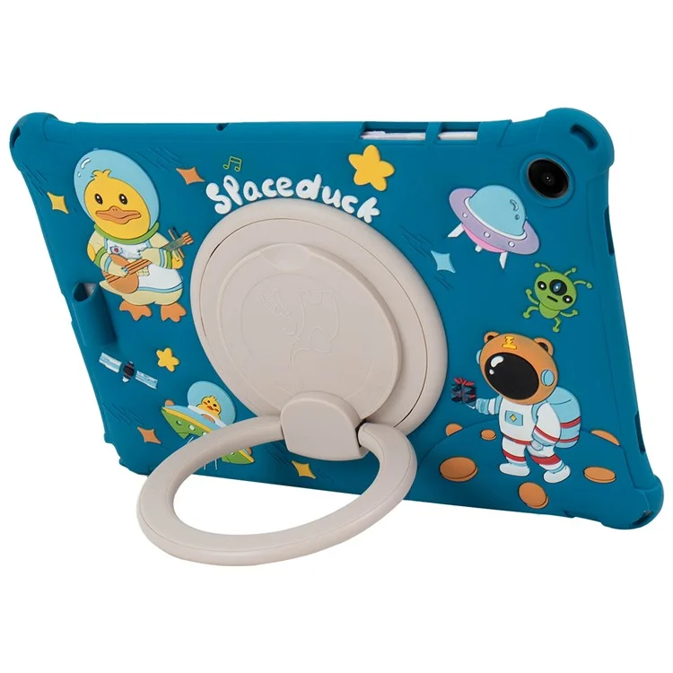 For Samsung Galaxy Tab A9+ X216 Case Rotatable Kickstand Cute Cartoon Silicone Tablet Cover with Lanyard - Green
