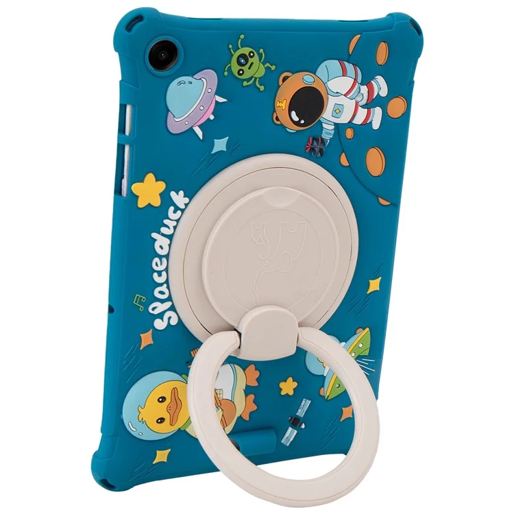 For Samsung Galaxy Tab A9+ X216 Case Rotatable Kickstand Cute Cartoon Silicone Tablet Cover with Lanyard - Green