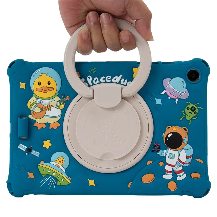 For Samsung Galaxy Tab A9+ X216 Case Rotatable Kickstand Cute Cartoon Silicone Tablet Cover with Lanyard - Green