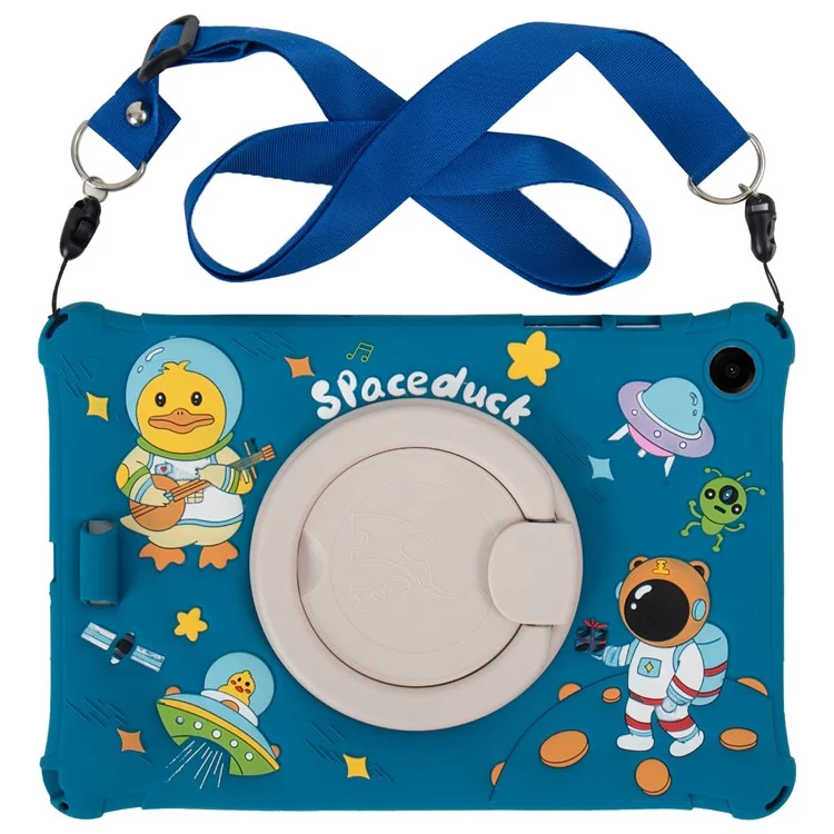 For Samsung Galaxy Tab A9+ X216 Case Rotatable Kickstand Cute Cartoon Silicone Tablet Cover with Lanyard - Green