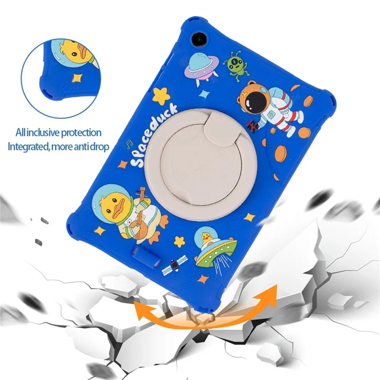 For Samsung Galaxy Tab A9+ X216 Case Rotatable Kickstand Cute Cartoon Silicone Tablet Cover with Lanyard - Green