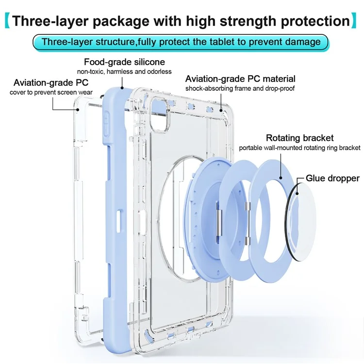For iPad Pro 11 (2024) Case PC+Silicone Anti-Drop Tablet Cover with Swivel Kickstand - Blue