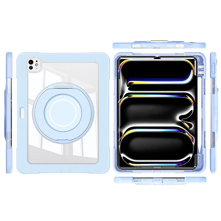 For iPad Pro 11 (2024) Case PC+Silicone Anti-Drop Tablet Cover with Swivel Kickstand - Blue