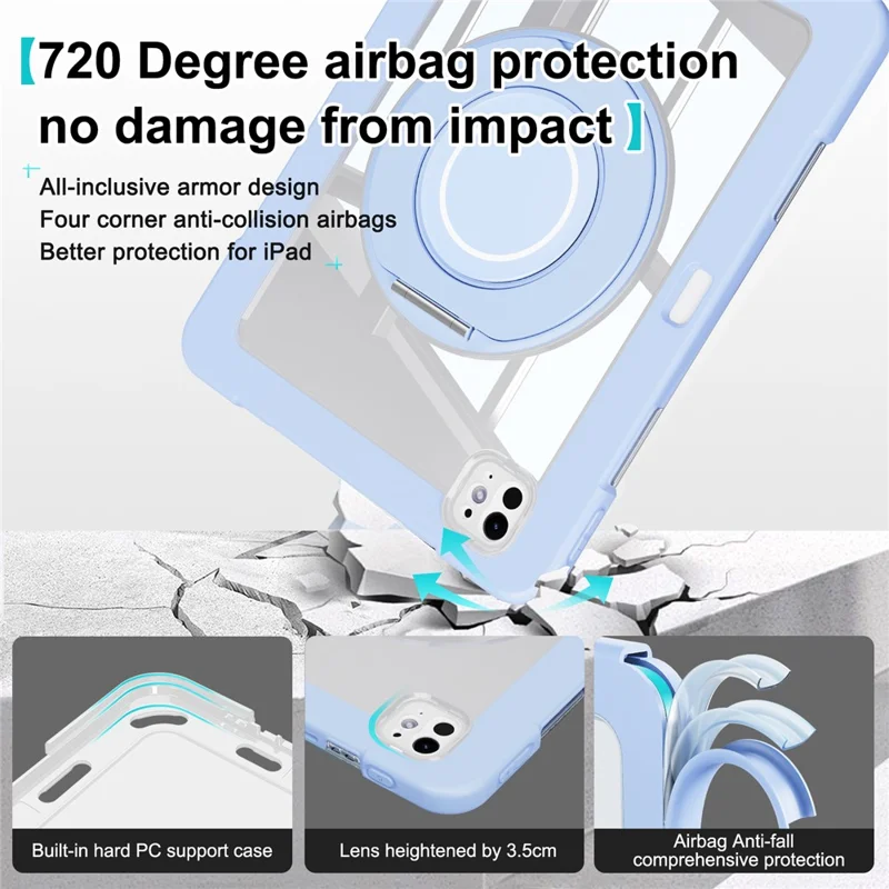 For iPad Pro 11 (2024) Case PC+Silicone Anti-Drop Tablet Cover with Swivel Kickstand - Blue