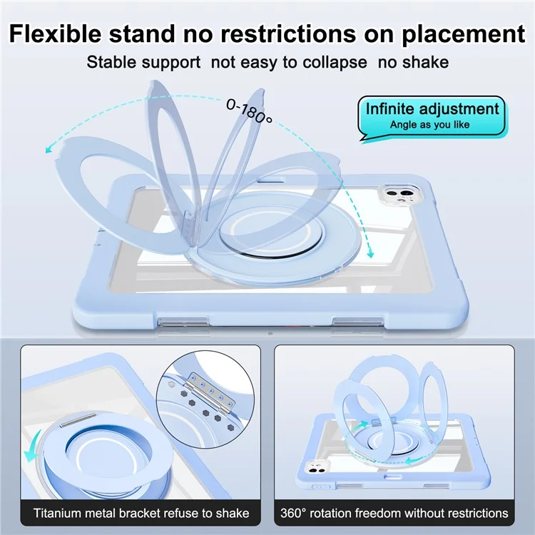 For iPad Pro 11 (2024) Case PC+Silicone Anti-Drop Tablet Cover with Swivel Kickstand - Blue