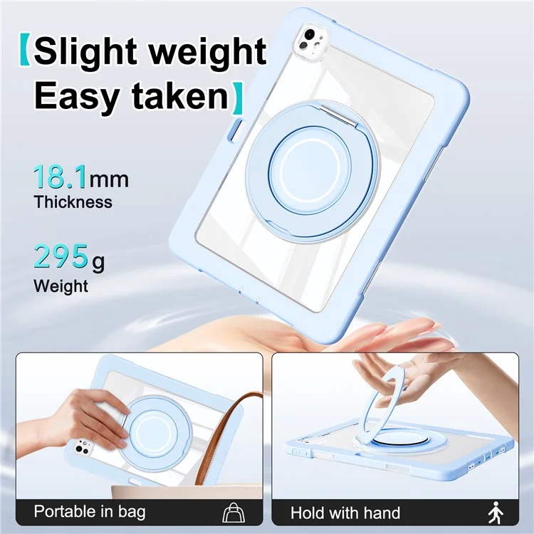 For iPad Pro 11 (2024) Case PC+Silicone Anti-Drop Tablet Cover with Swivel Kickstand - Blue