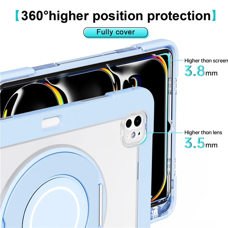 For iPad Pro 11 (2024) Case PC+Silicone Anti-Drop Tablet Cover with Swivel Kickstand - Blue
