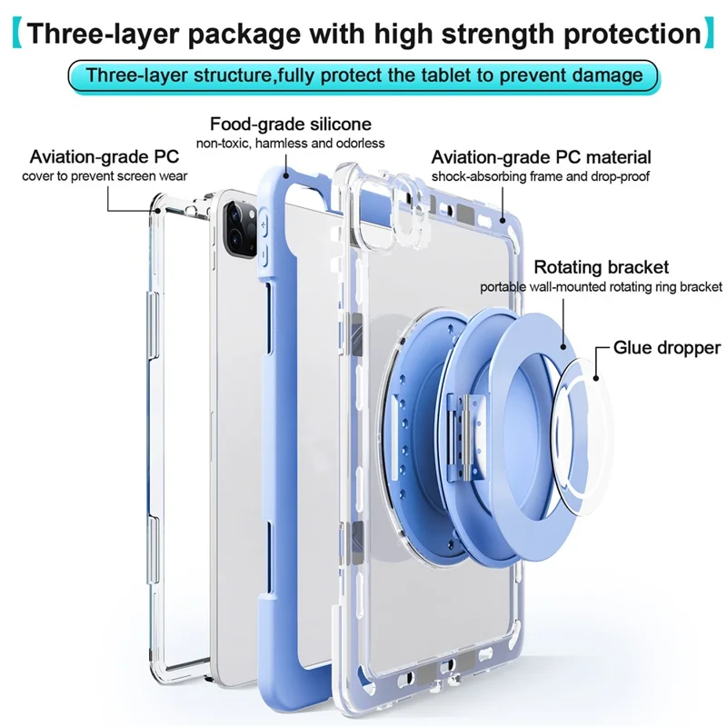For iPad Pro 11 (2022) / (2021) / (2020) / Air (2022) / (2020) Case Swivel Kickstand PC+Silicone Anti-Drop Tablet Cover - Blue