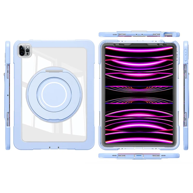 For iPad Pro 11 (2022) / (2021) / (2020) / Air (2022) / (2020) Case Swivel Kickstand PC+Silicone Anti-Drop Tablet Cover - Blue