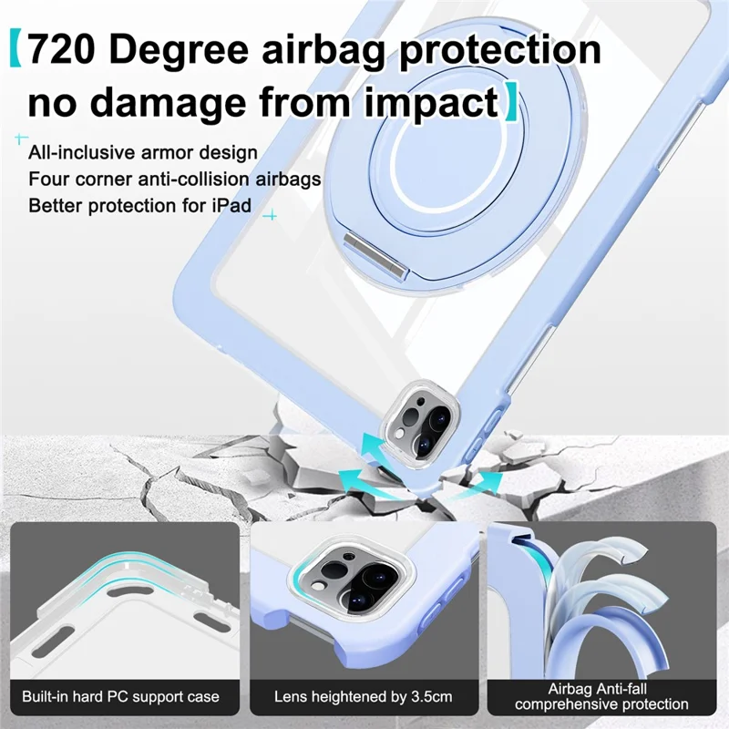 For iPad Pro 11 (2022) / (2021) / (2020) / Air (2022) / (2020) Case Swivel Kickstand PC+Silicone Anti-Drop Tablet Cover - Blue